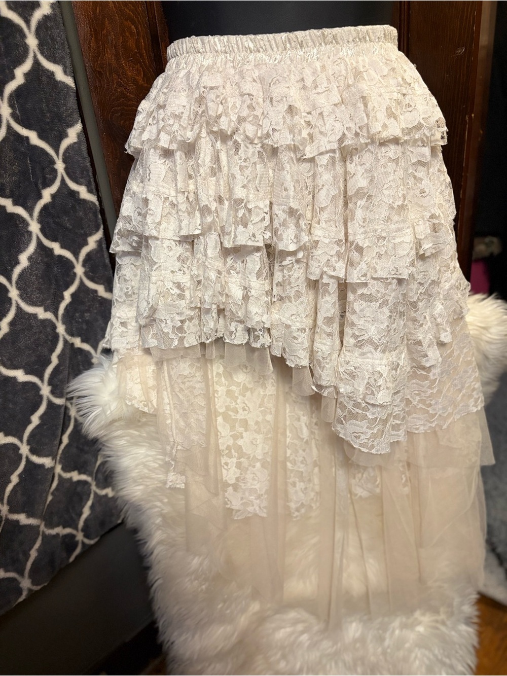 J. Crew Cream Tiered Lace High-Low Skirt